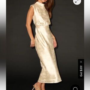 NWT Lulus Gia Cream Satin Jacquard Cutout Midi Dress White - Size M